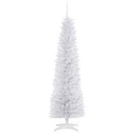HOMCOM Brad de Craciun artificial din PVC cu 390 ramuri si baza din plastic, design inalt si ingust, Φ55x180cm, alb | AOSOM RO
