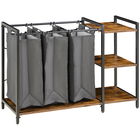 HOMCOM Cos de rufe in stil industrial cu 3 saci de tesaturi si 3 rafturi din lemn si otel, 106x40x75cm