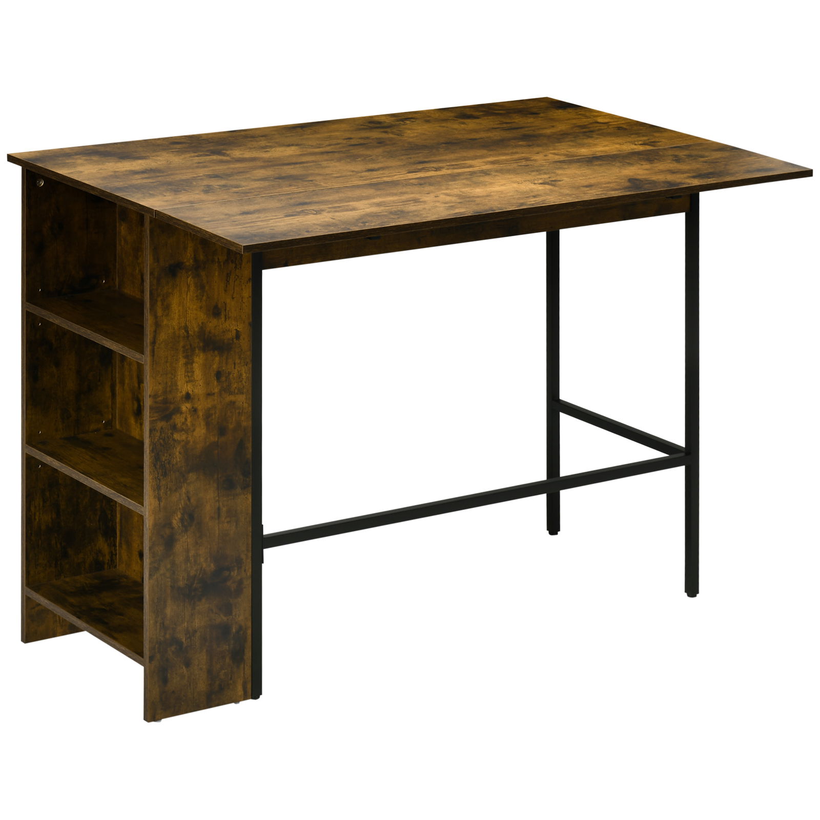 HOMCOM Masa de bar pliabil in stil industrial cu 3 rafturi, masa inalta din lemn si otel 120x76x91.4cm | AOSOM RO