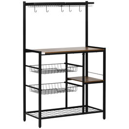 HOMCOM Dulap de bucatarie cu carlige, 3 rafturi si 2 cosuri fixe din MDF si otel, 83,5x39x133 cm, maro | AOSOM RO
