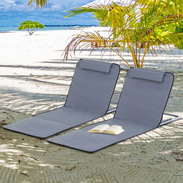 Outsunny Set de 2 Saltele de Plaja Pliabile cu Spatar Reglabil Gri |Aosom.ro