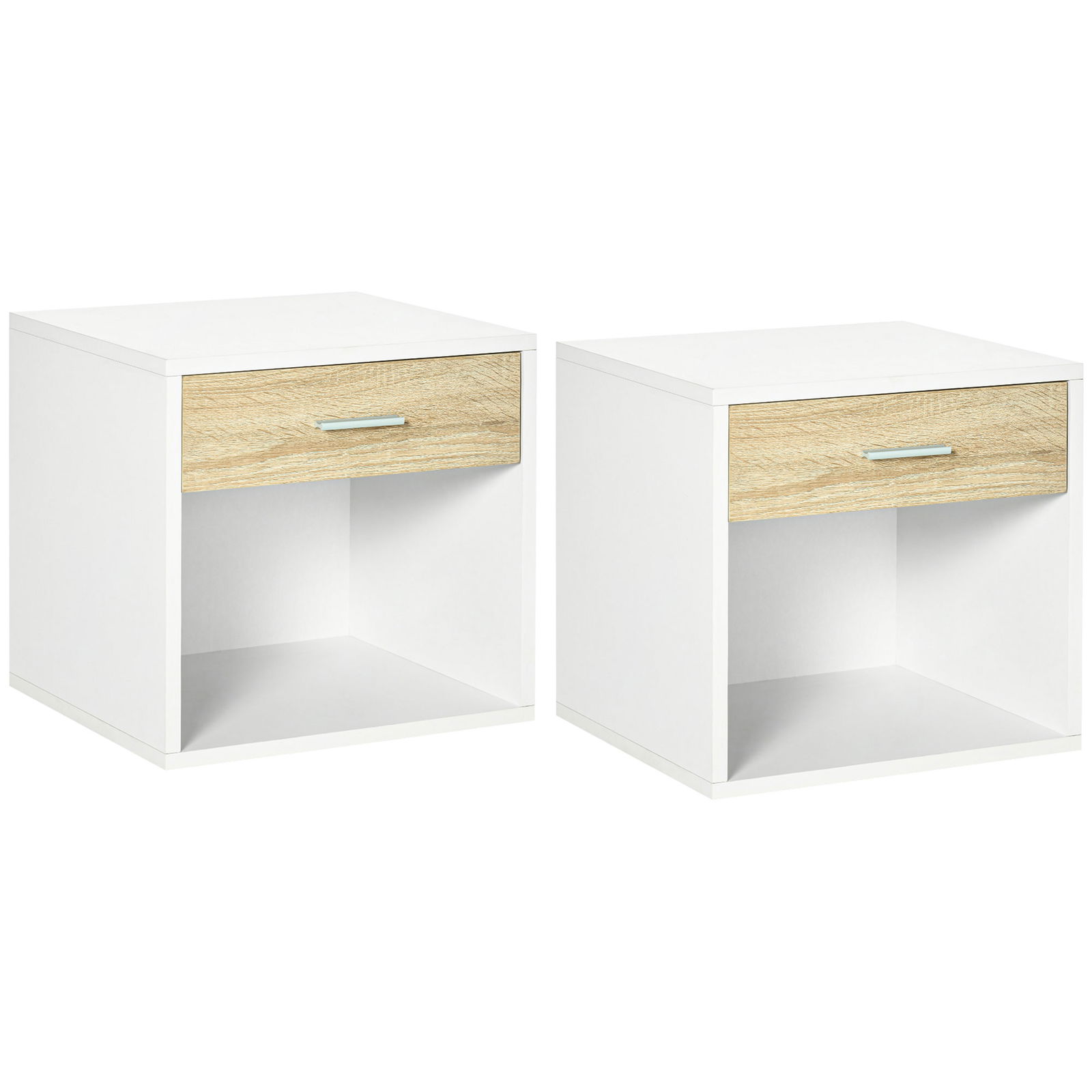 HOMCOM Set de 2 noptiere moderne, cu sertar si raft, masa laterala pentru camera de zi, dormitor, alb | AOSOM RO