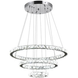 HOMCOM Candelabru din cristal cu 3 inele cu telecomanda reglabila moderna din otel inoxidabil Ф60 x 110cm | AOSOM RO
