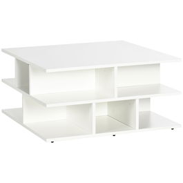 HOMCOM Mese de cafea patrata pentru living, masa de cocktail moderna cu rafturi multiple de depozitare, 70 x 70 x 36,5 cm, alb | AOSOM RO