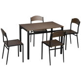 HOMCOM Set de sufragerie 5 piese cu 1 masa dreptunghiulara 100x63x76,5 cm si 4 scaune 45x40x82 cm, otel si MDF, maro negru