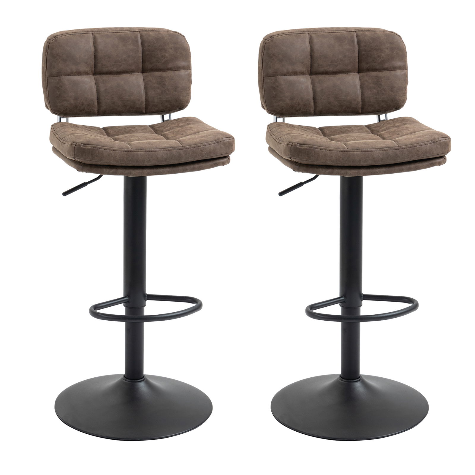 HOMCOM Set 2 Scaune de Bar Pivotante cu Inaltime Reglabilă, din Imitatie de Piele Maro si Tapitate, 41,5x45x85-107cm, Negru
