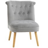 HOMCOM Scaun modern de accent capitonat, fotoliu de catifea pentru dormitor cu picioare din lemn, gri | AOSOM RO