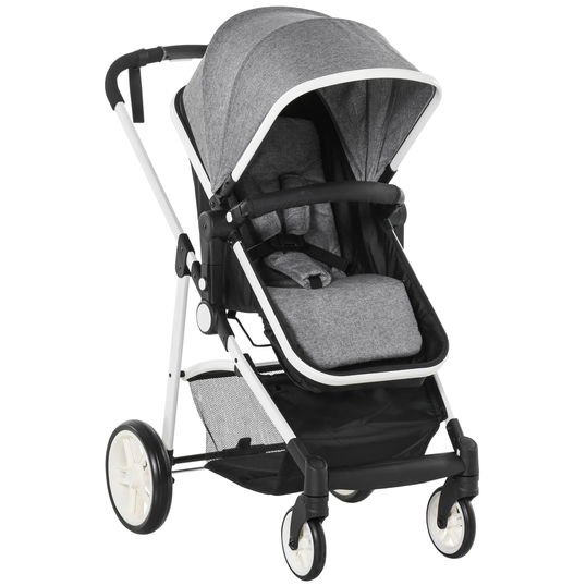 HOMCOM Carucior Dublu Ajustabil si Pliabil , Copii 0-36 luni, Transport pentru copii, Carucior cumparaturi 15kg, 80x51x102cm Gri