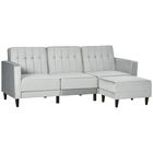 HOMCOM Canapea extensibila cu 3 locuri cu taburet si spatar inclinabil, tapiterie din catifea si scaun captusit, 218x85x86 cm, gri deschis | AOSOM RO