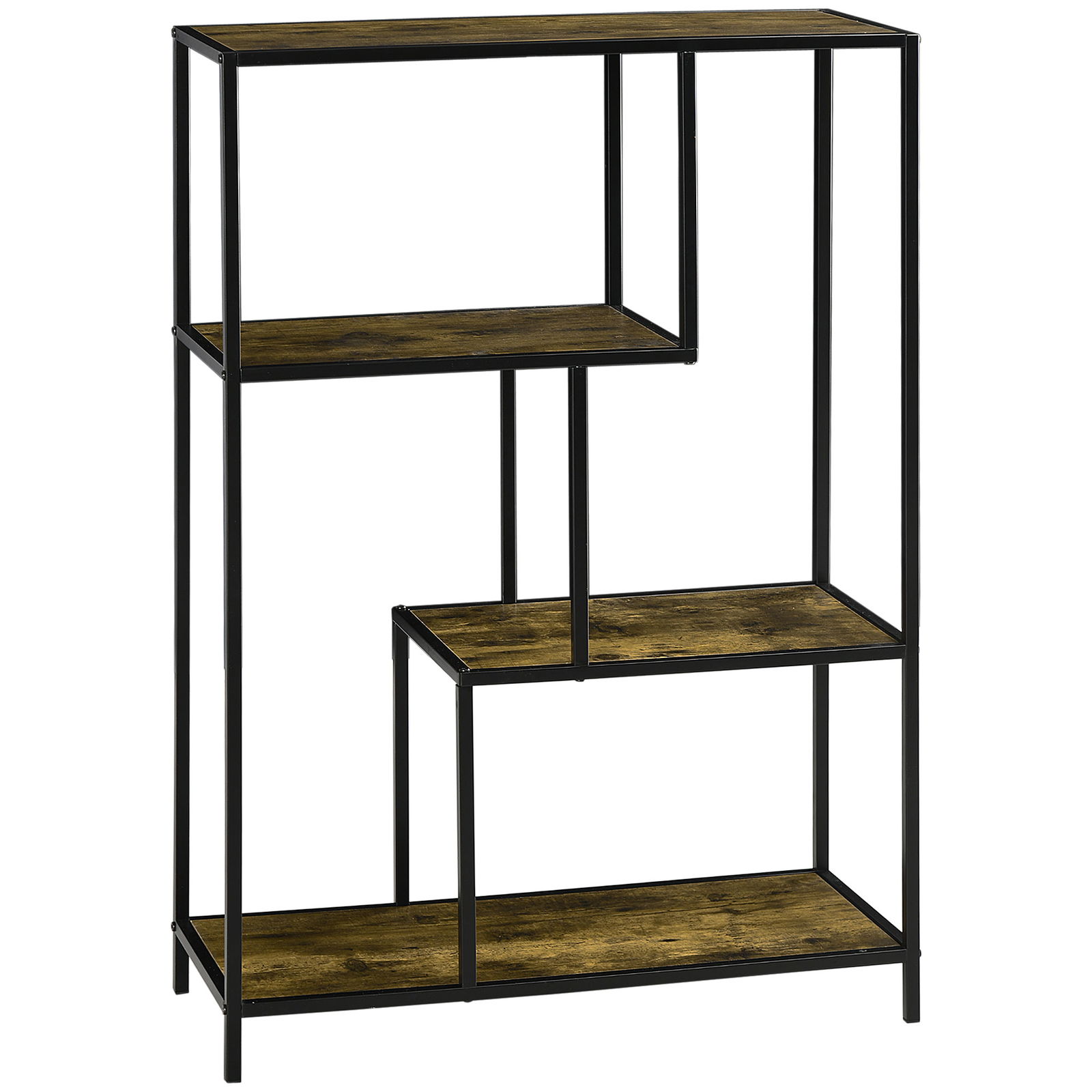 HOMCOM Biblioteca in stil industrial modern cu 4 rafturi, rafturi din lemn si metal pentru sufragerie si birou, 83x34x180cm, maro | AOSOM RO