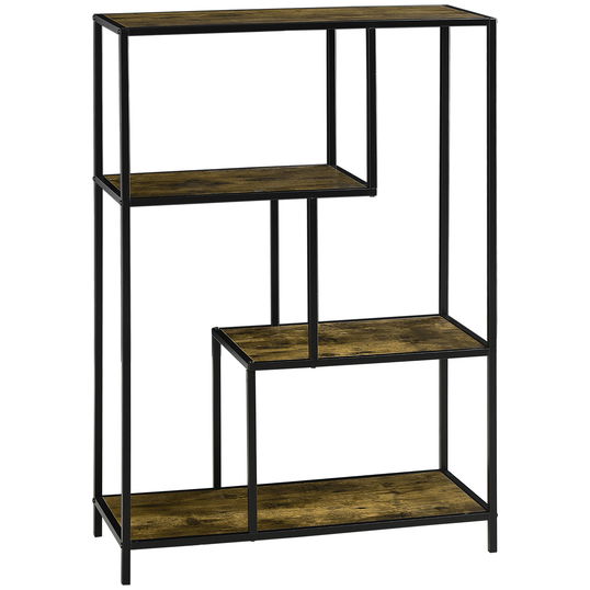 HOMCOM Biblioteca in stil industrial modern cu 4 rafturi, rafturi din lemn si metal pentru sufragerie si birou, 83x34x180cm, maro | AOSOM RO