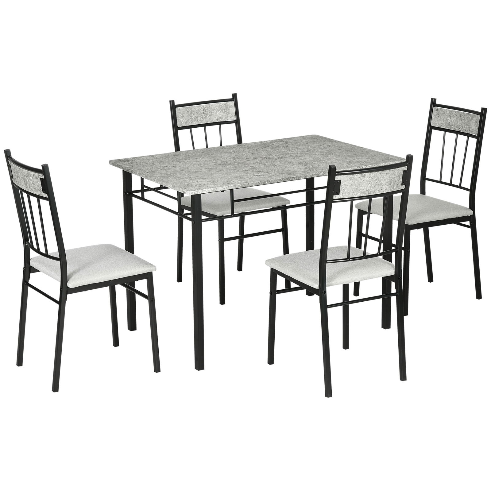HOMCOM Set masa si scaune 5 buc, masa dreptunghiulara din metal si MDF si 4 scaune de sufragerie | AOSOM RO