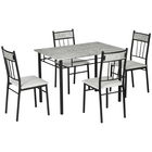 HOMCOM Set masa si scaune 5 buc, masa dreptunghiulara din metal si MDF si 4 scaune de sufragerie | AOSOM RO