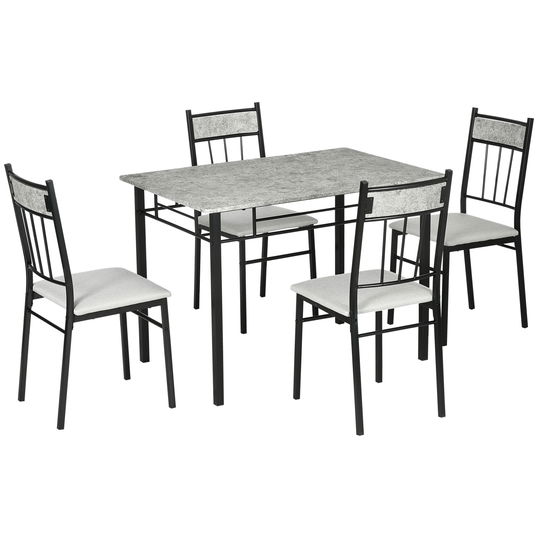 HOMCOM Set masa si scaune 5 buc, masa dreptunghiulara din metal si MDF si 4 scaune de sufragerie | AOSOM RO