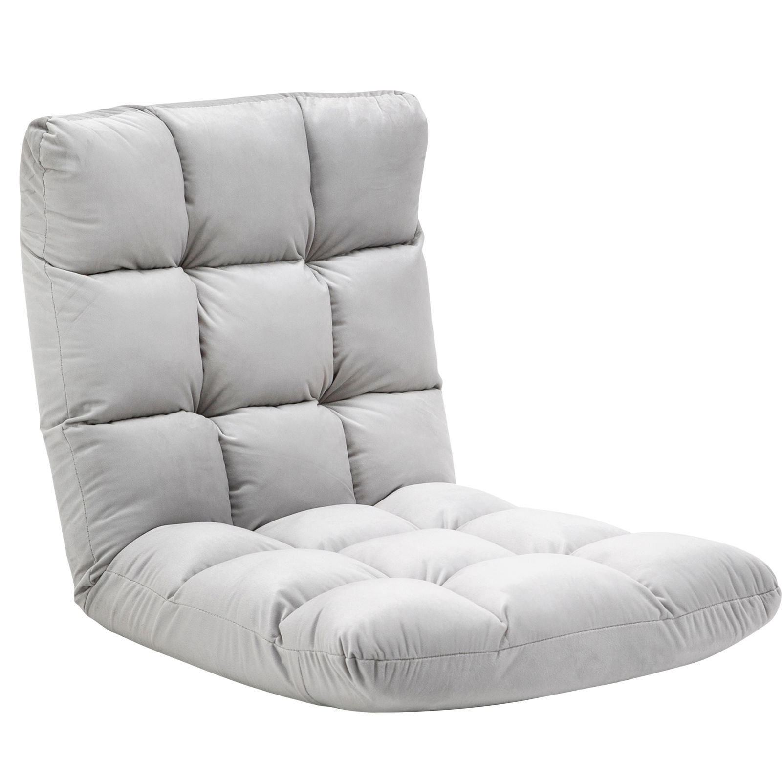 HOMCOM Fotoliu Relax pentru podea cu spatar inclinat la 180°, husa si captuseala groasa, 71x55x53,5 cm, gri deschis | AOSOM RO