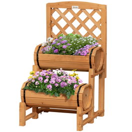 Outsunny Jardiniera de brad in forma de butoi, de exterior cu design vertical inaltat, 45x45x180cm, maro | AOSOM RO