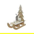Suport lumanare Sleigh, Decoris, 10.3x27x32, lemn de brad, nature/alb