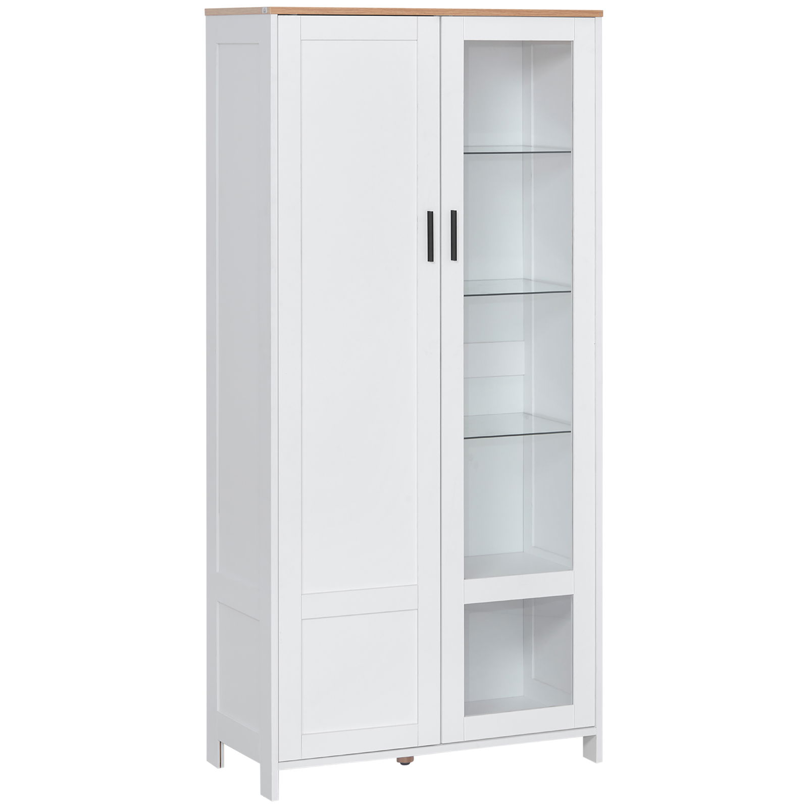 HOMCOM Bufeta moderna cu 2 usi cu 7 rafturi reglabile, dulap cu usa din lemn si sticla, 76x36x160cm, alb | AOSOM RO