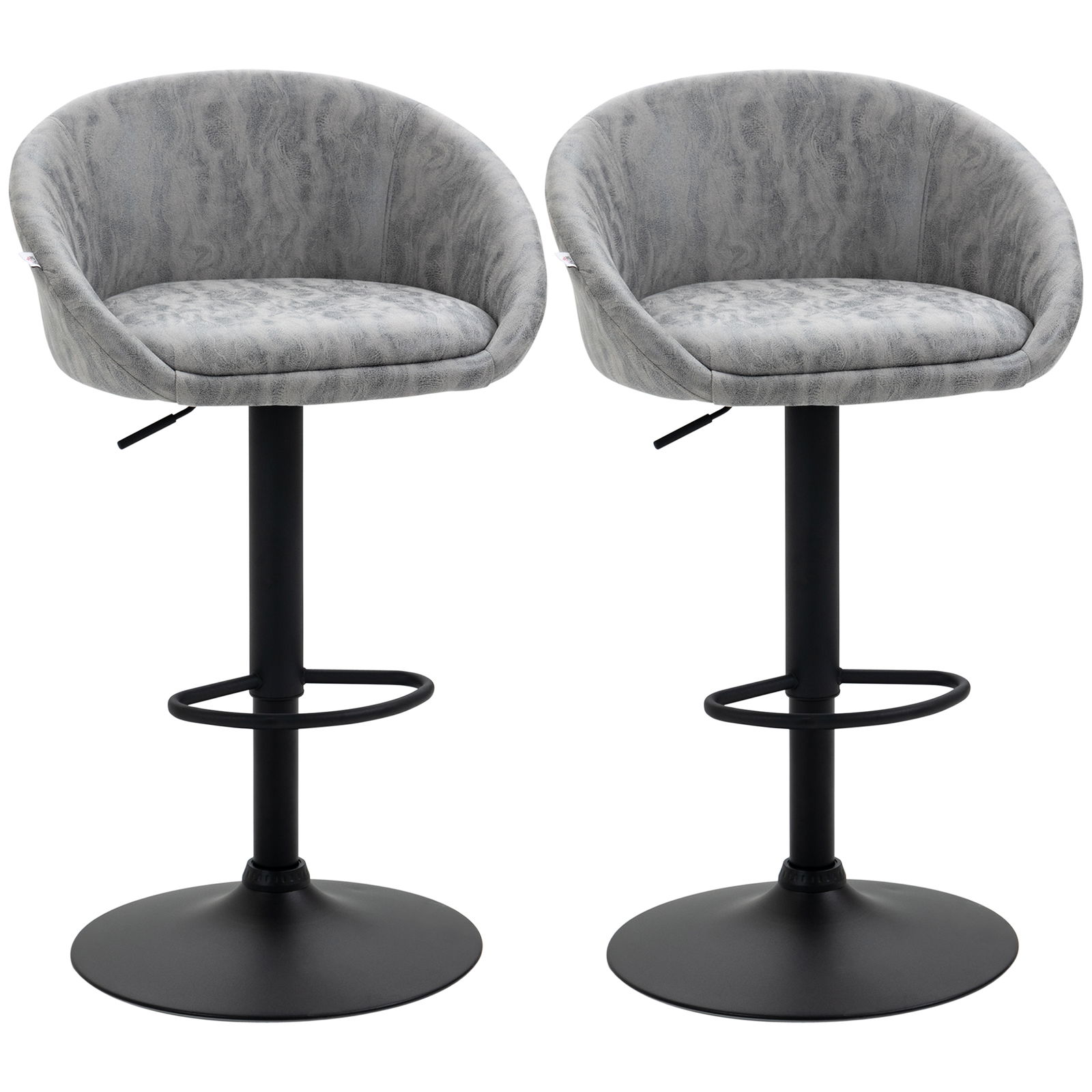 HOMCOM Set 2 Scaune de Bar cu inaltime reglabila Scaun rotativ, invelis din piele PU, 57x50x84-104cm, Gri | AOSOM RO