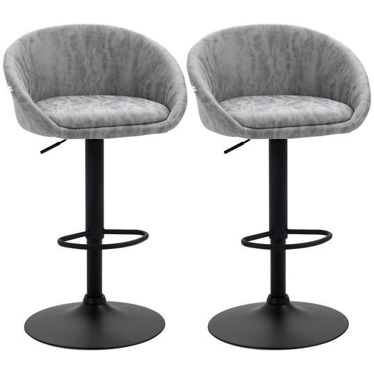 HOMCOM Set 2 Scaune de Bar cu inaltime reglabila Scaun rotativ, invelis din piele PU, 57x50x84-104cm, Gri | AOSOM RO