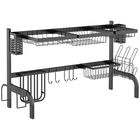 HOMCOM Uscator de vase cu 2 rafturi pentru chiuveta, cu suport pentru tacamuri si carlige, 100x30x52,5 cm, negru | AOSOM RO