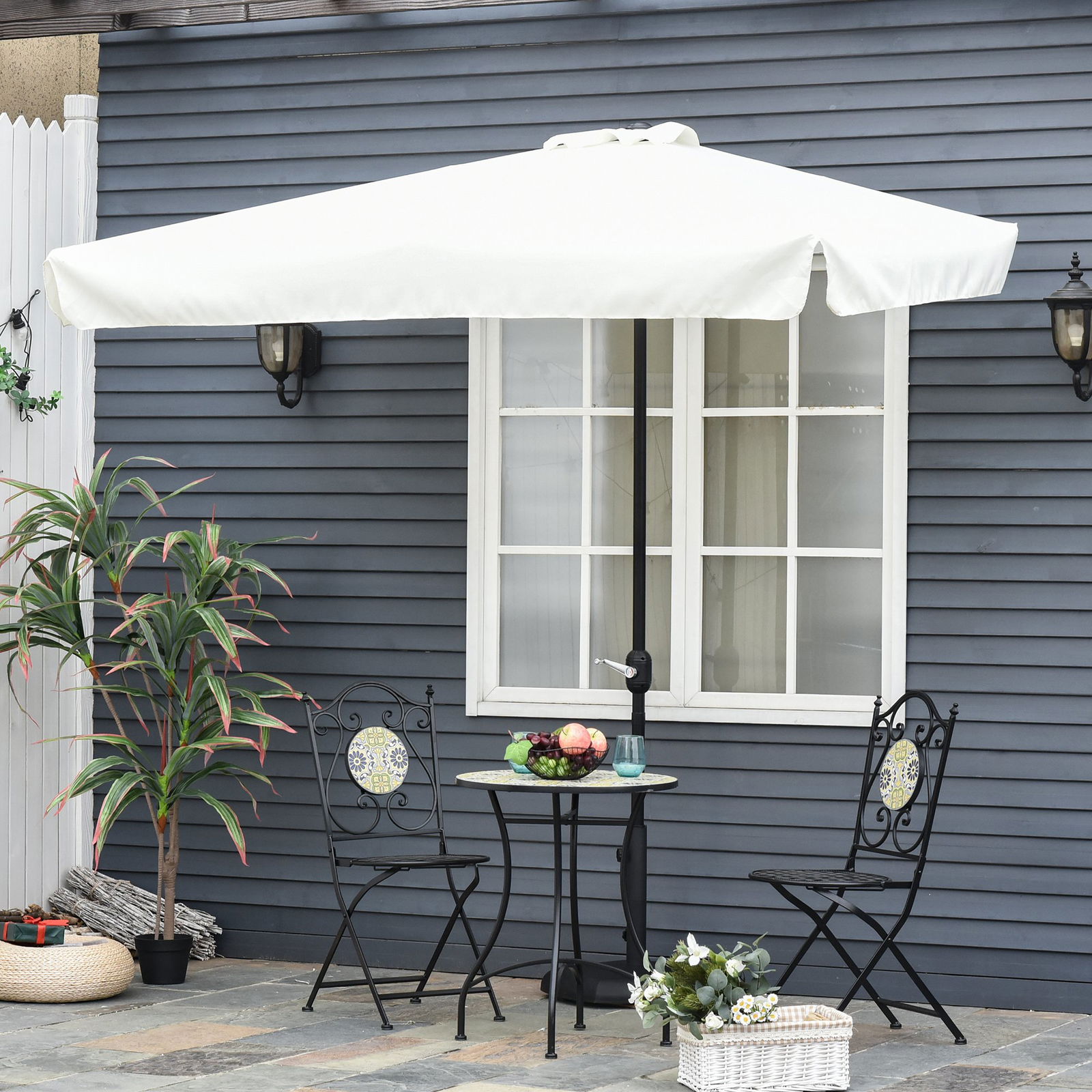 Outsunny Umbrela semicirculara pentru gradina cu manivela, 230x130x249cm, Alb Crem | Aosom Ro