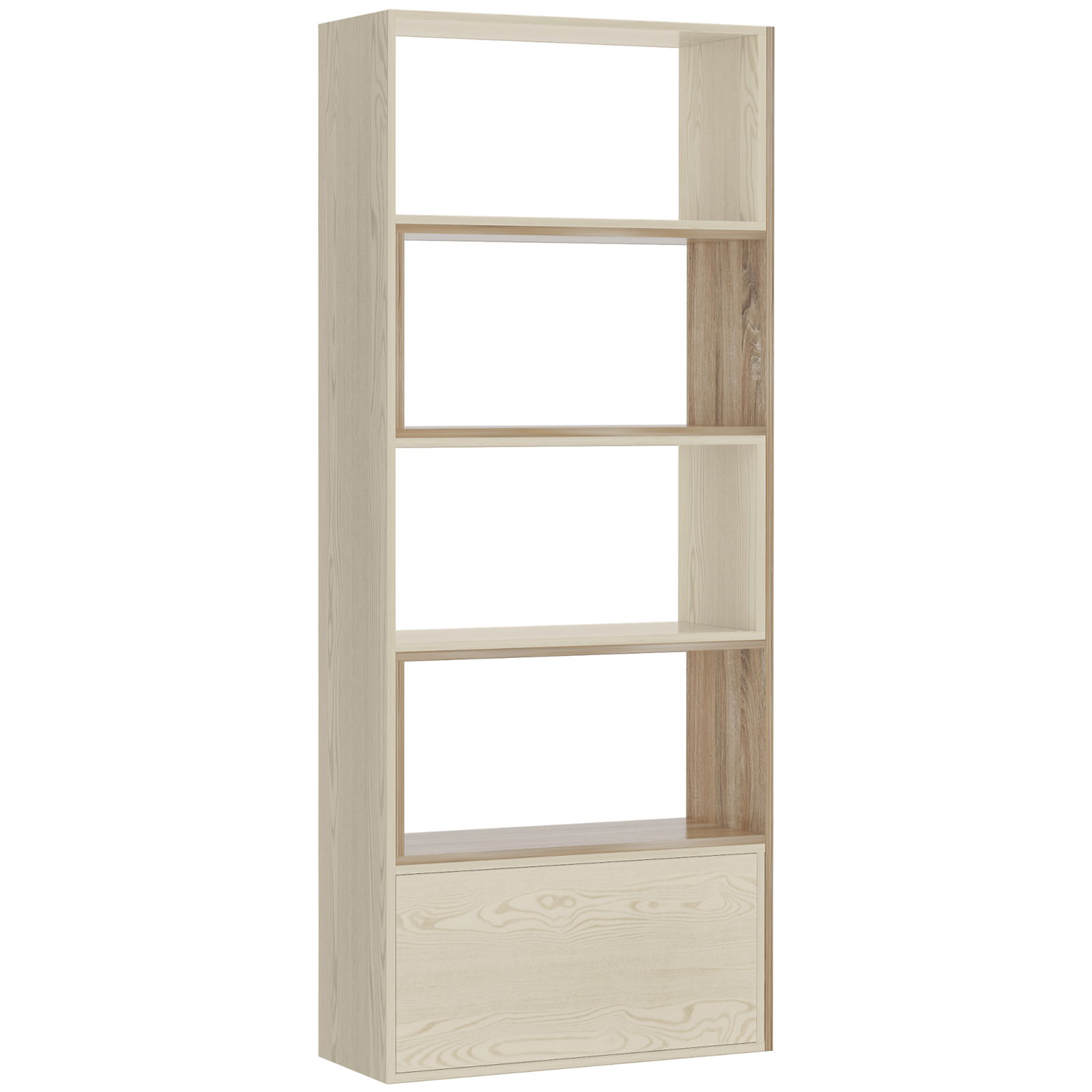 Homcom Librarie Rastel cu Rafturi pentru Salon in Lemn 141 x 29 x 176 cm Alb, Stejar
