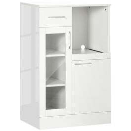 HOMCOM Bufet modern cu dulapuri si sertar, dulap de bucatarie cu economie de spatiu din lemn si sticla 60x40x95cm, alb | AOSOM RO