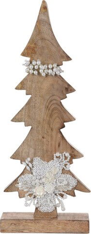 Decoratiune Xmas Tree w pearls , 17x5.8x43 cm, lemn de mango, alb/bej