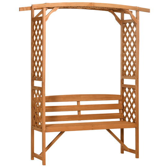 Outsunny Banca de gradina din lemn de brad cu arc decorativ pentru plante si ghivece, 160x50x198 cm, maro | AOSOM RO