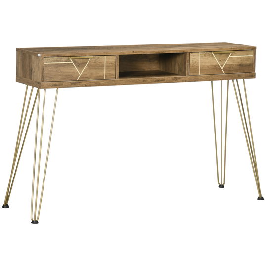 HOMCOM Consola din PAL si otel pentru intrare si living, raft deschis si 2 sertare, 120x29x79 cm, bronz | AOSOM RO