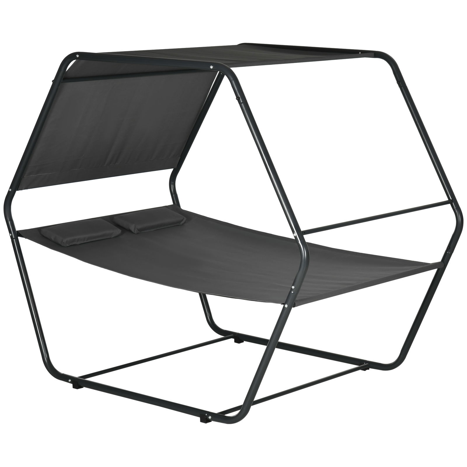 Outsunny Sezlong de exterior pentru gradina cu acoperis, cu design multilateral pentru doua persoane, gri inchis | AOSOSM RO