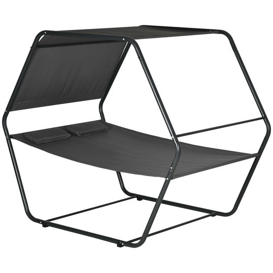 Outsunny Sezlong de exterior pentru gradina cu acoperis, cu design multilateral pentru doua persoane, gri inchis | AOSOSM RO