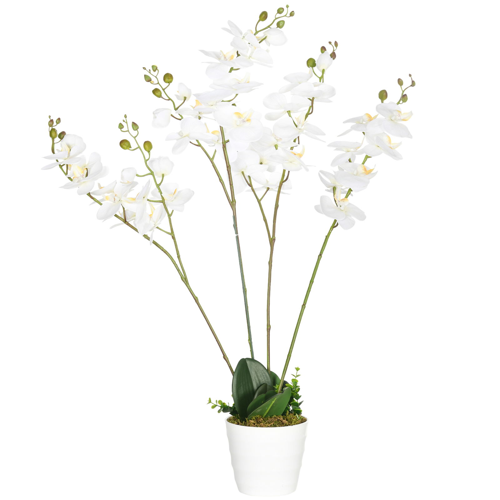 HOMOCOM Floare artificiala Orhidee in ghiveci 75 cm, Orhidee Phalaenopsis artificiala pentru decorarea casei, alb | AOSOM RO
