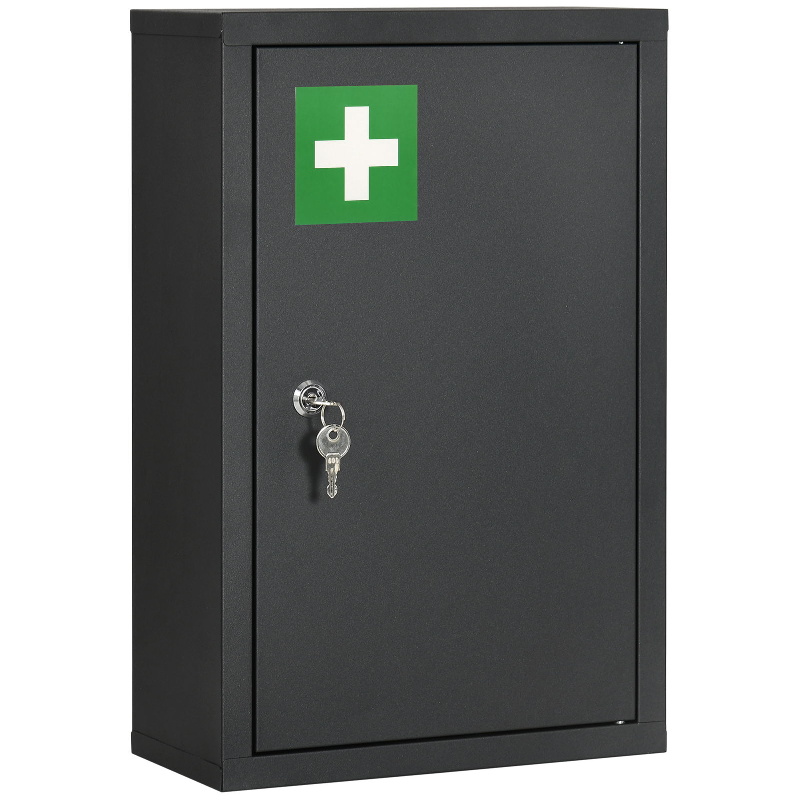 kleankin Dulapior de medicamente montat pe perete, Cutie de urgenta cu 3 niveluri pentru baie, bucatarie, cu 2 chei, negru | AOSOSM RO