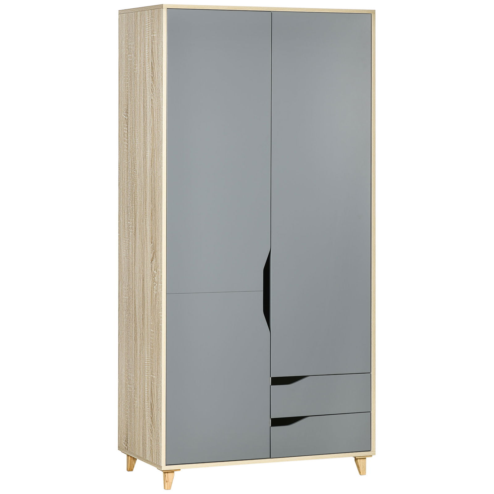HOMCOM Dulap cu 2 usi din PAL si MDF cu sina pentru agatat, 3 rafturi si 2 sertare pentru sufragerie si dormitor, 88,9x50,1x184,5 cm | AOSOM RO