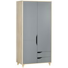 HOMCOM Dulap cu 2 usi din PAL si MDF cu sina pentru agatat, 3 rafturi si 2 sertare pentru sufragerie si dormitor, 88,9x50,1x184,5 cm | AOSOM RO