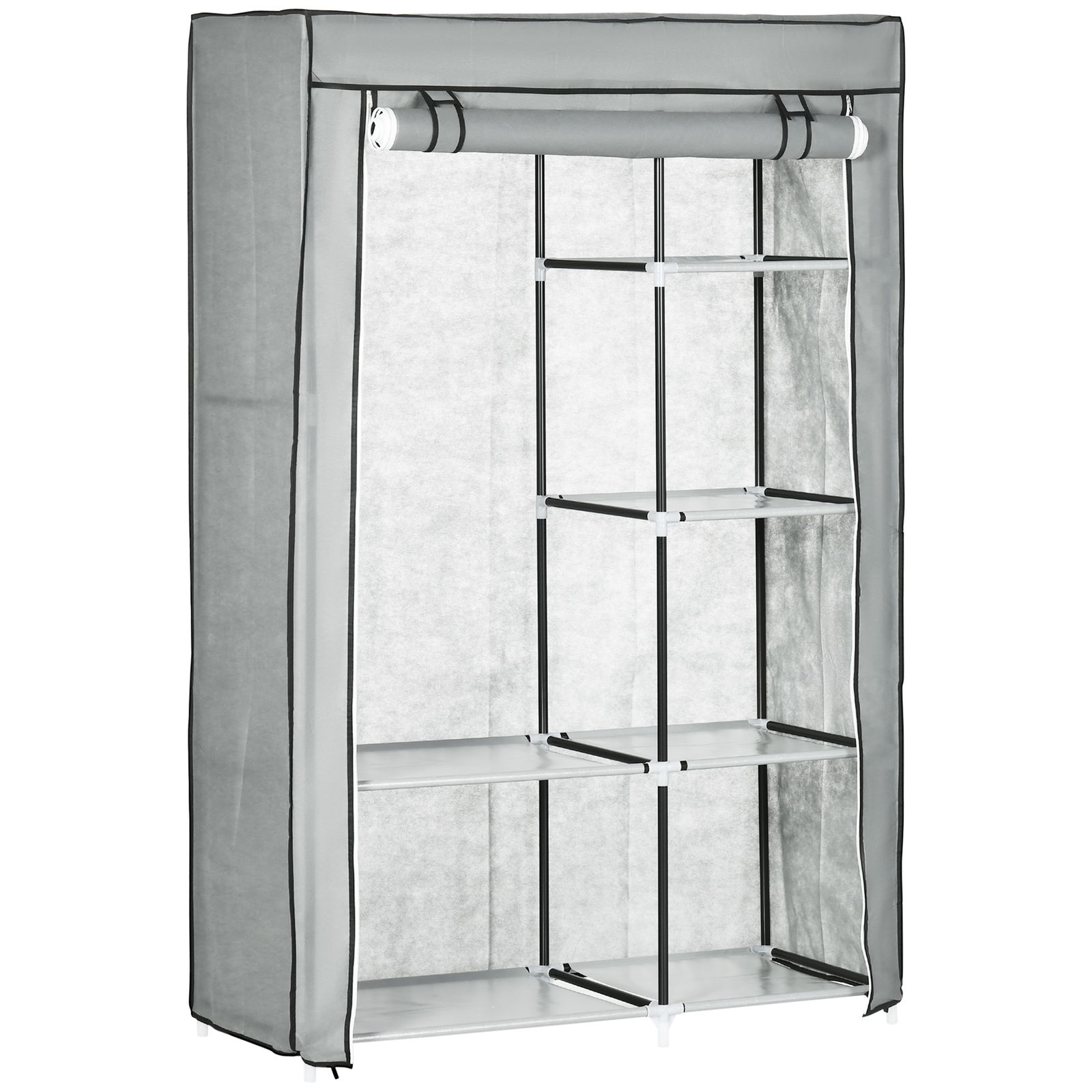 HOMCOM Dulap portabil din otel, PP cu 6 rafturi deschise, 1 cuier si usa cu balamale, 103x43x162,5 cm, gri | AOSOM RO