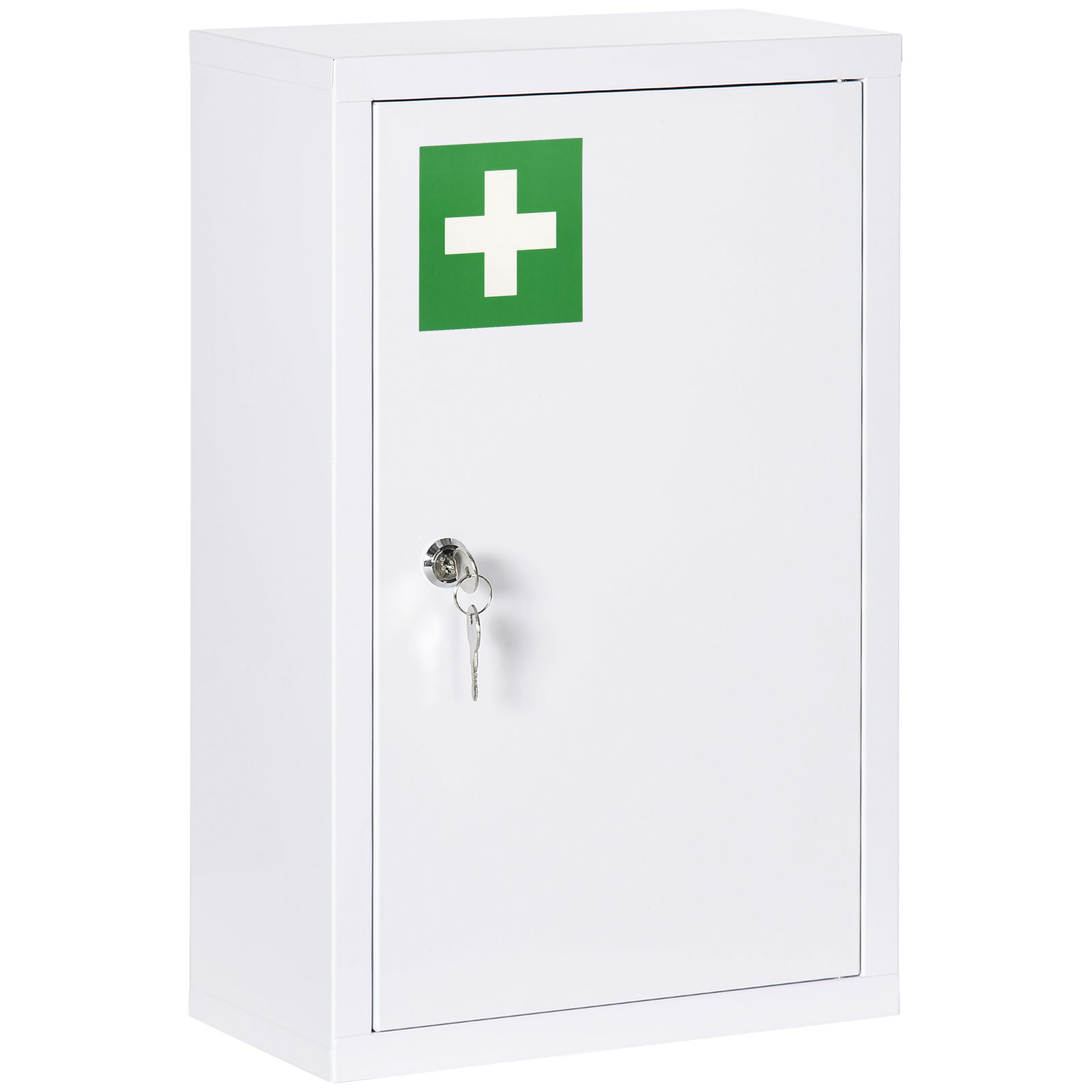 Kleankin Dulap de medicamente cu 3 niveluri din otel inoxidabil cu 2 chei si suport de perete, 30x14x46 cm, alb | AOSOM RO