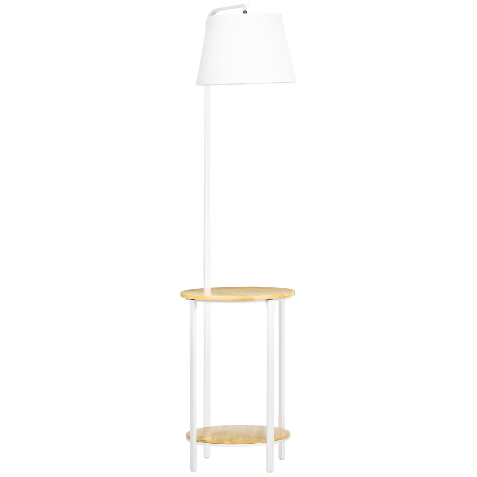 HOMCOM Lampa moderna de podea cu rafturi, cu masuta dubla din bambus, abajur din material textil, tonuri naturale | AOSOM RO