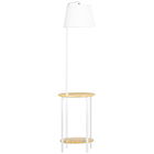 HOMCOM Lampa moderna de podea cu rafturi, cu masuta dubla din bambus, abajur din material textil, tonuri naturale | AOSOM RO