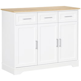 HOMCOM Dulap tip bufet, Dulap modern de bucatarie cu 3 sertare, 3 dulapuri cu usi, raft reglabil pentru zona de servit masa, alb | AOSOM RO