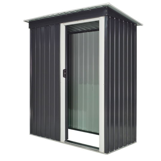 Outsunny Magazie de Scule din Otel, 1 Usa Glisanta, Remiza de Gradina Neagra, Acoperis inclinat 163 x89 x182cm