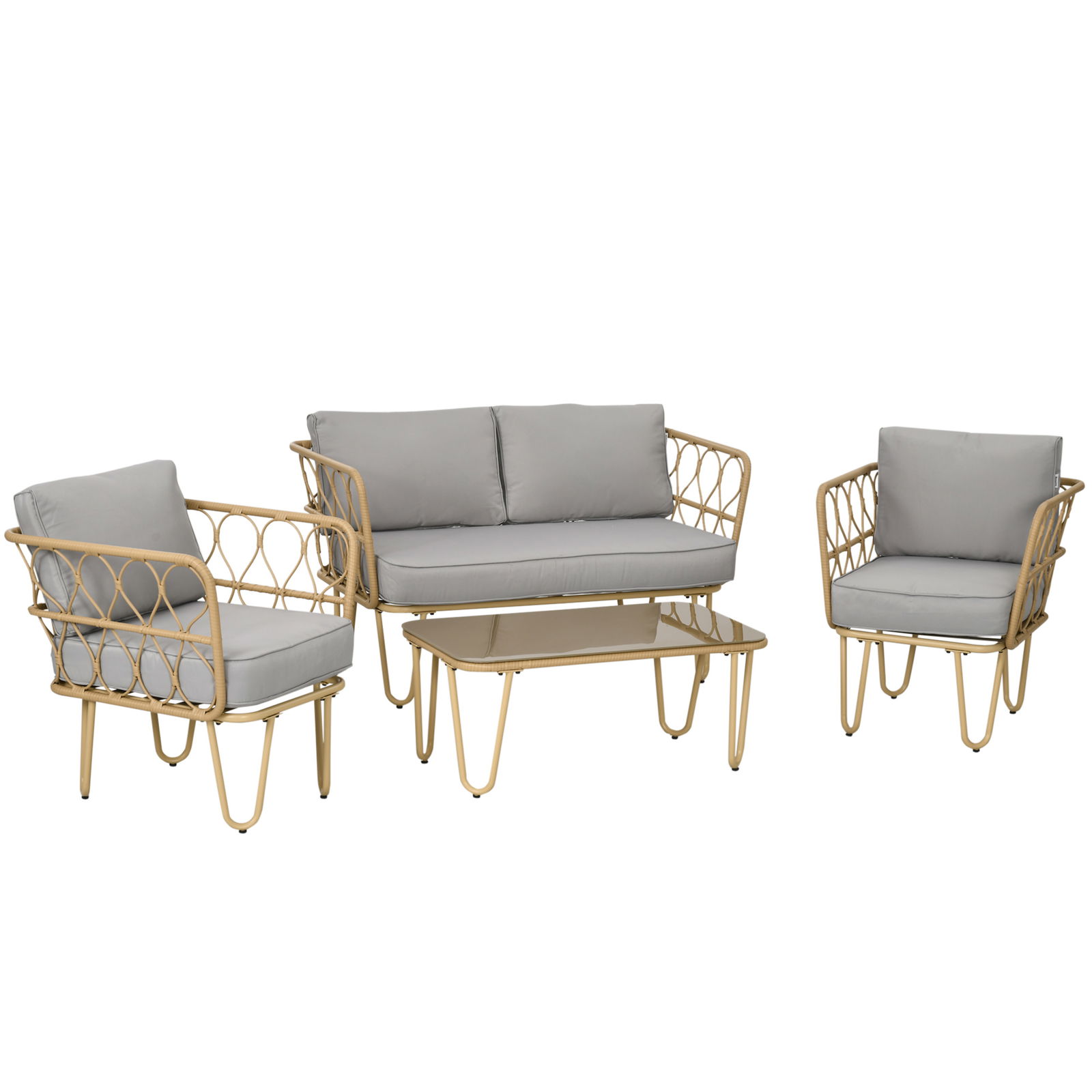 Outsunny Set canapea din ratan PE din 4 piese, Seturi de mobilier de conversatie pentru gradina impletite, cu impletitura rotunda | AOSOM RO
