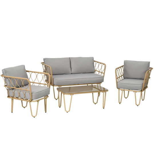 Outsunny Set canapea din ratan PE din 4 piese, Seturi de mobilier de conversatie pentru gradina impletite, cu impletitura rotunda | AOSOM RO