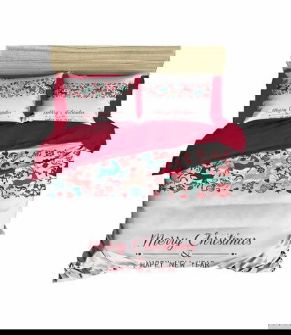 Lenjerie de pat dubla Xmas-426, Pearl Home, 3 piese, amestec bumbac, multicolor