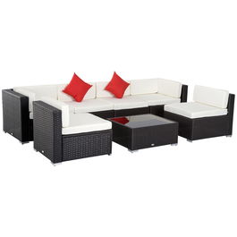Outsunny Set Mobilier de Extern in Rattan 7 bucati Fotolii Masa cu Perne, Maro