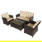 Outsunny Set Mobilier de Gradina 4 Piese din Ratan PE cu Masuta, Canapea si Fotolii Tapitate, Maro si Bej 124x68x76cm
