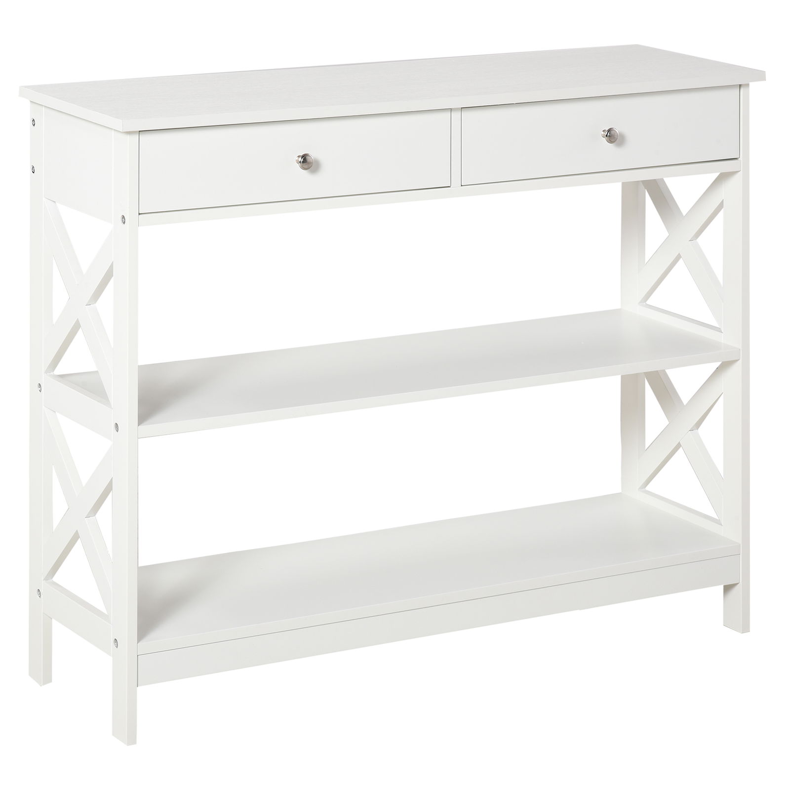HOMCOM  Masa Consola cu 2 Sertare si 2 Rafturi Mobile pentru Intrare si Living 100x30.5x80cm, Alba