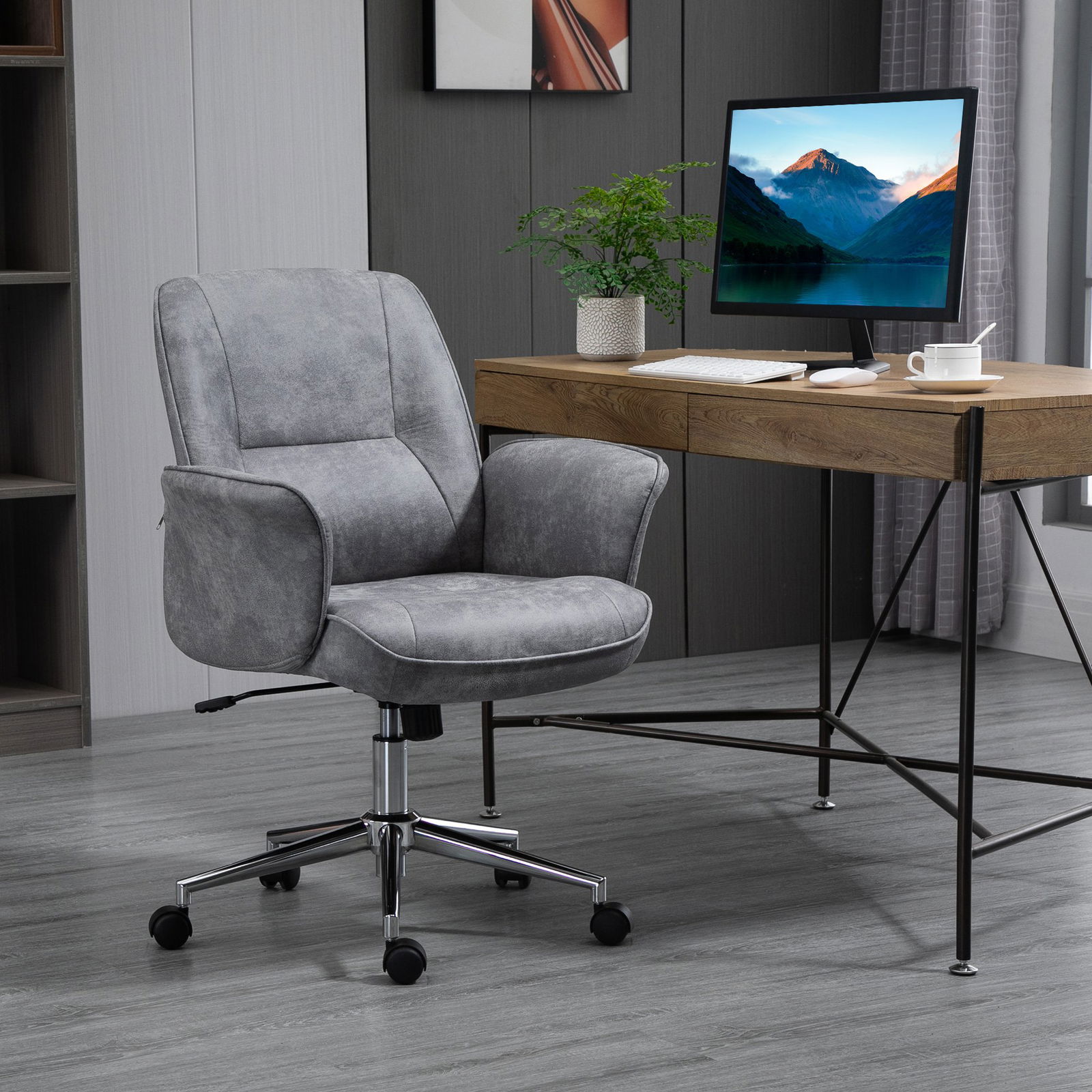Vinsetto Scaun de Birou Ergonomic cu Înaltime Ajustabila si Functie de Balansoar, Tapiserie din Microfibra, 67x69x92-102cm, Gri Deschis